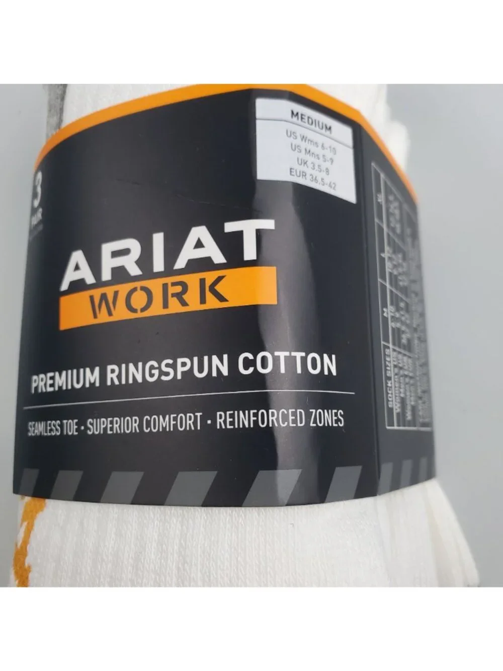 Ariat Work Premium Ringspun Cotton Socks Men Size Medium NWT 3 Pack White